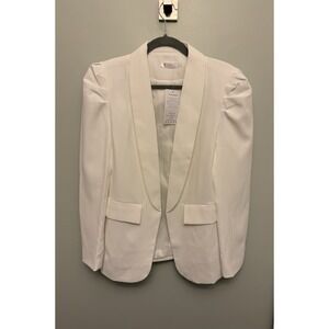 Kirundo White Blazer Women's Size Medium Puff Sleeve Open Front Workwear NWT